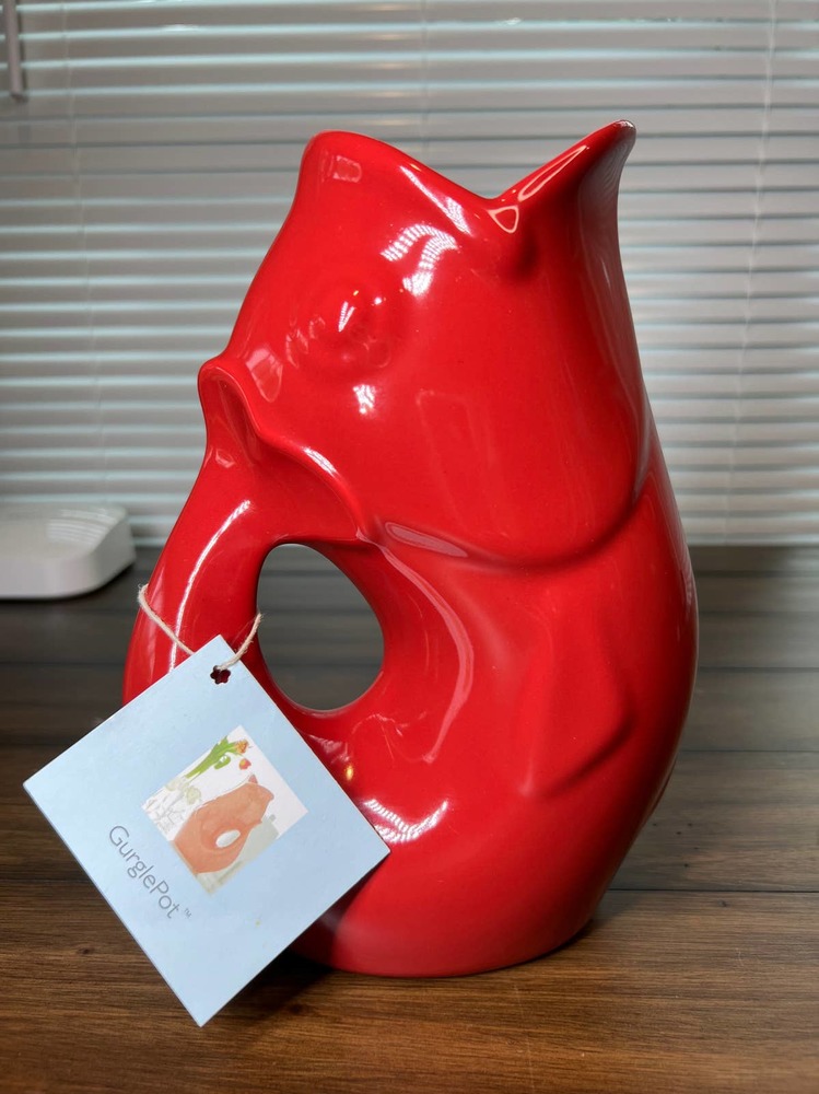 Authentic 2006 Solid Red GurglePot Fish Pitcher Mint Condition NWT